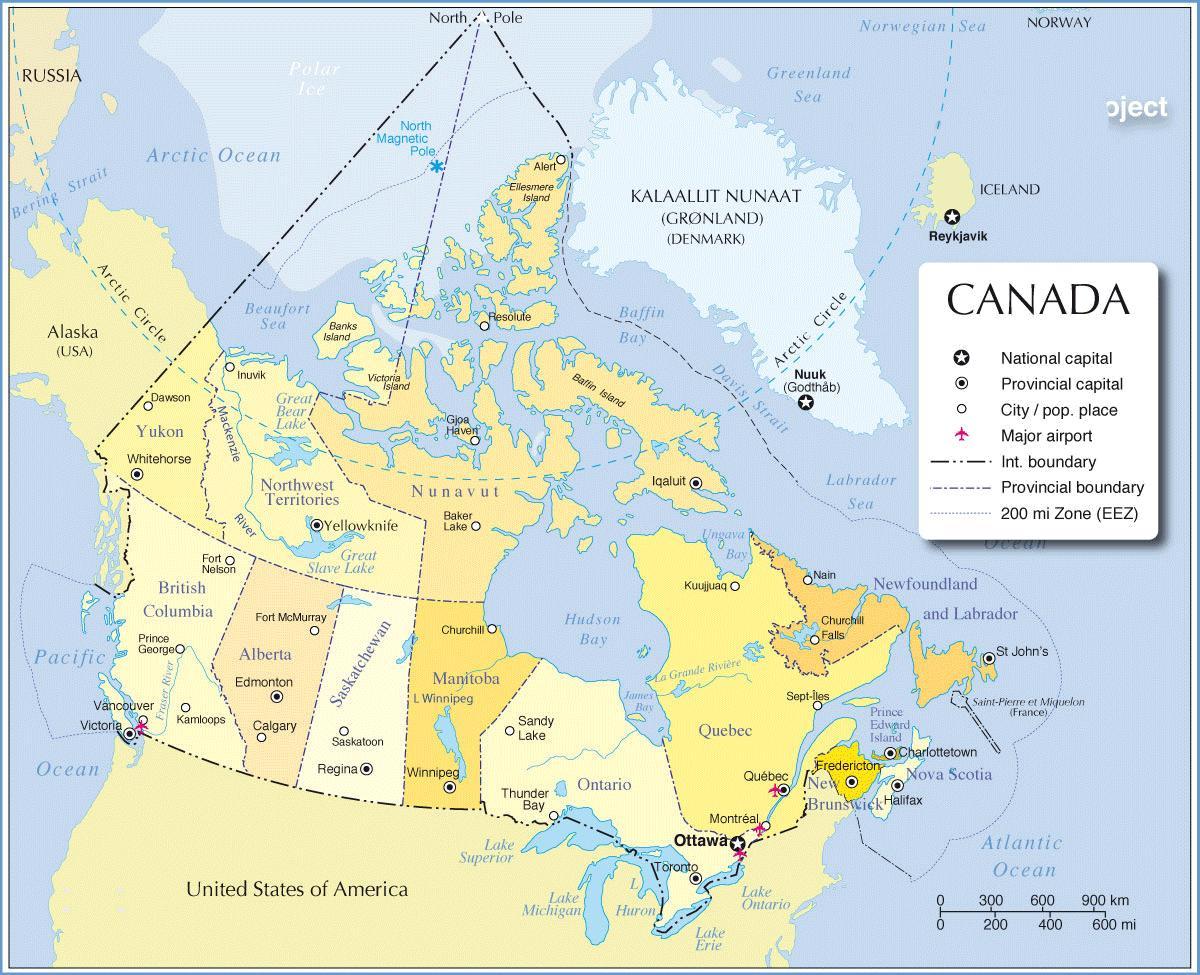 carte du voyage au Canada