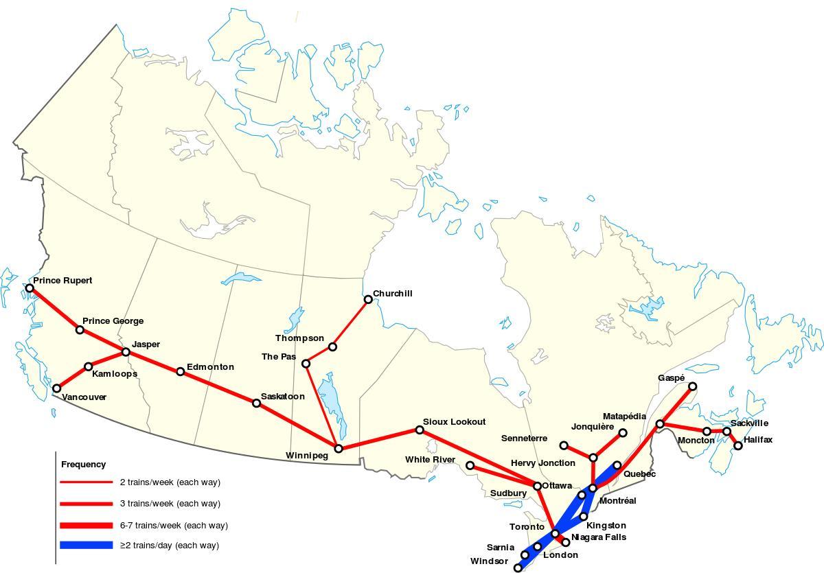 carte du Canada itinéraires de train