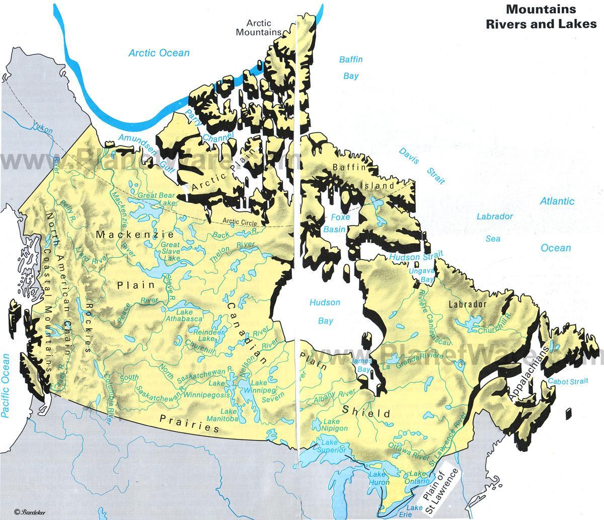 carte du Canada et des lacs