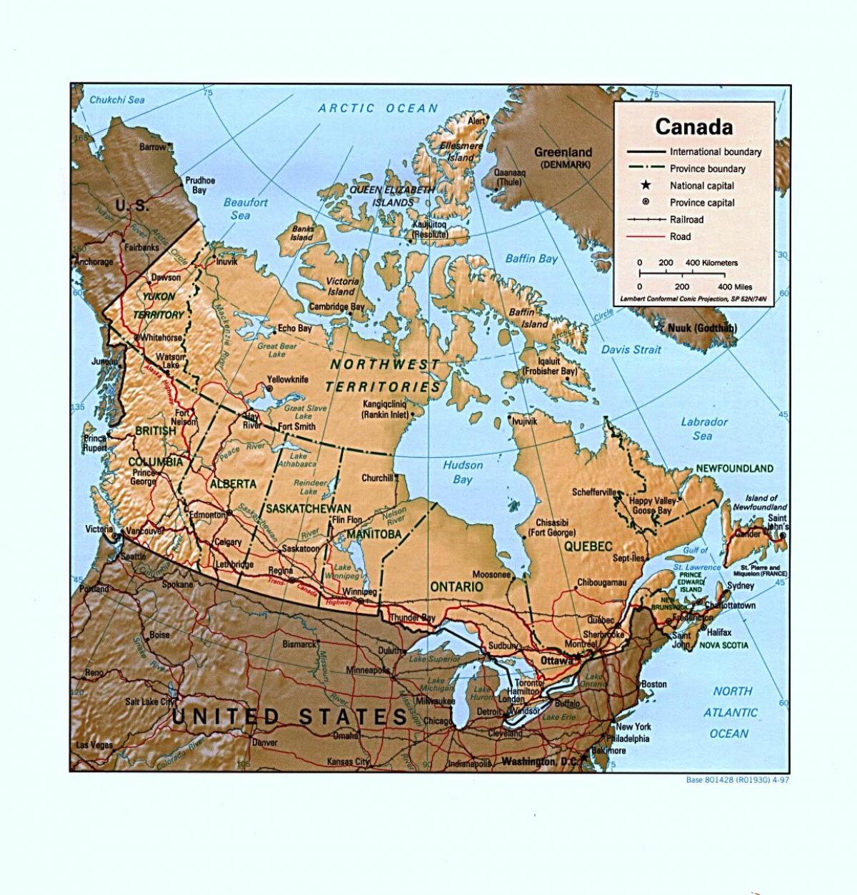 carte du Canada reliefs