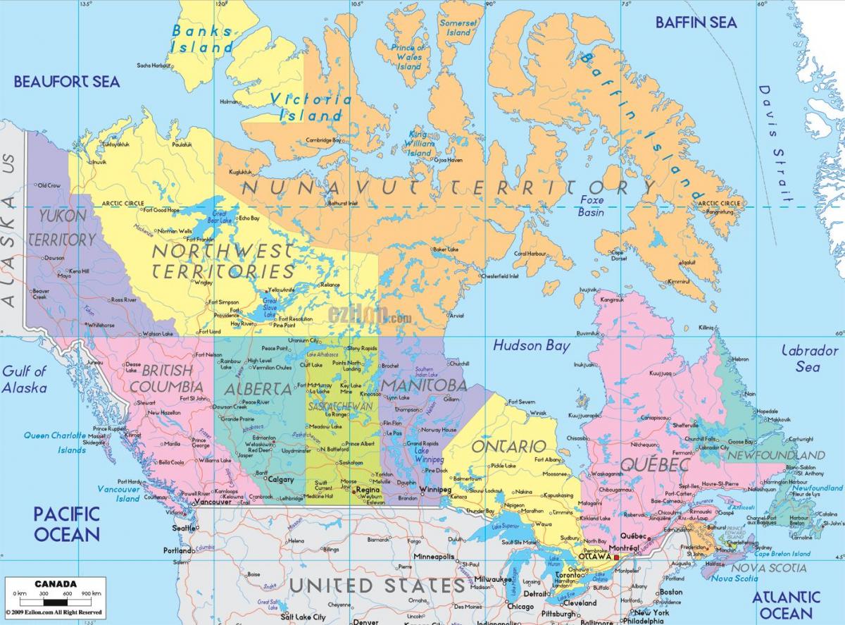 carte du Canada montrant les villes