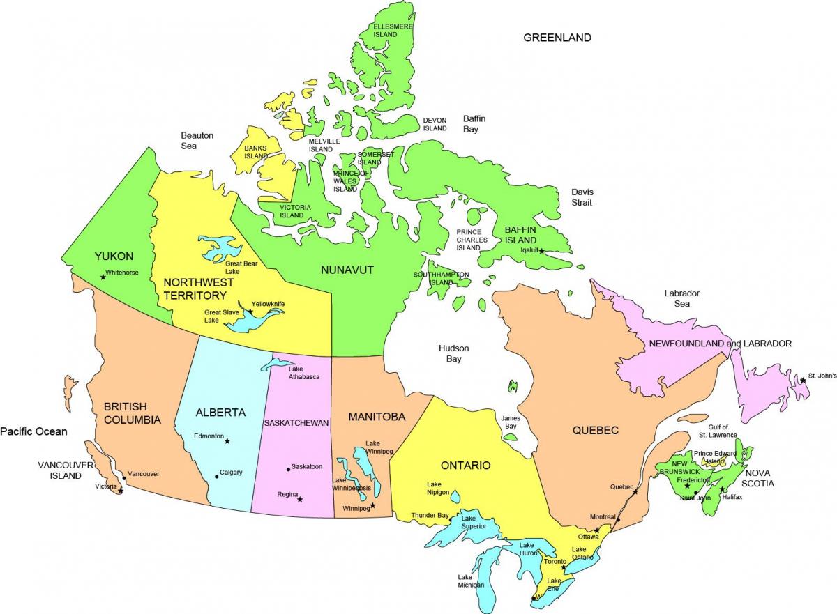 carte du Canada montrant les états