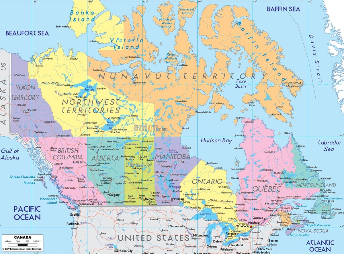 l'est du Canada carte avec les villes