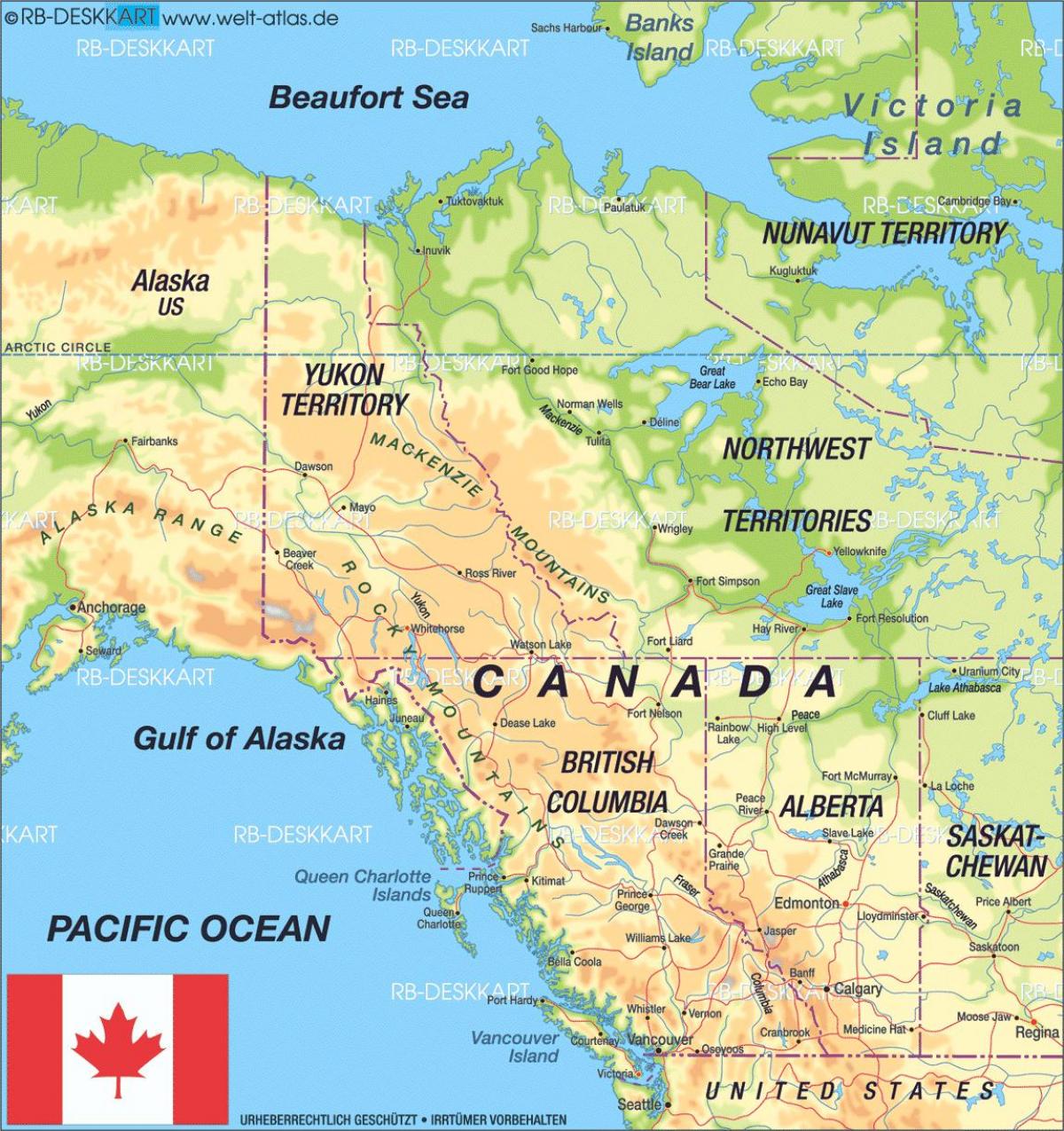 carte détaillée de l'ouest du Canada