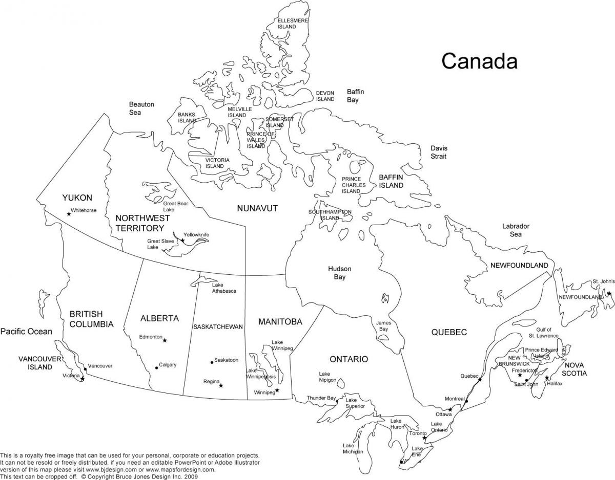 Carte du Canada avec les états et capitales