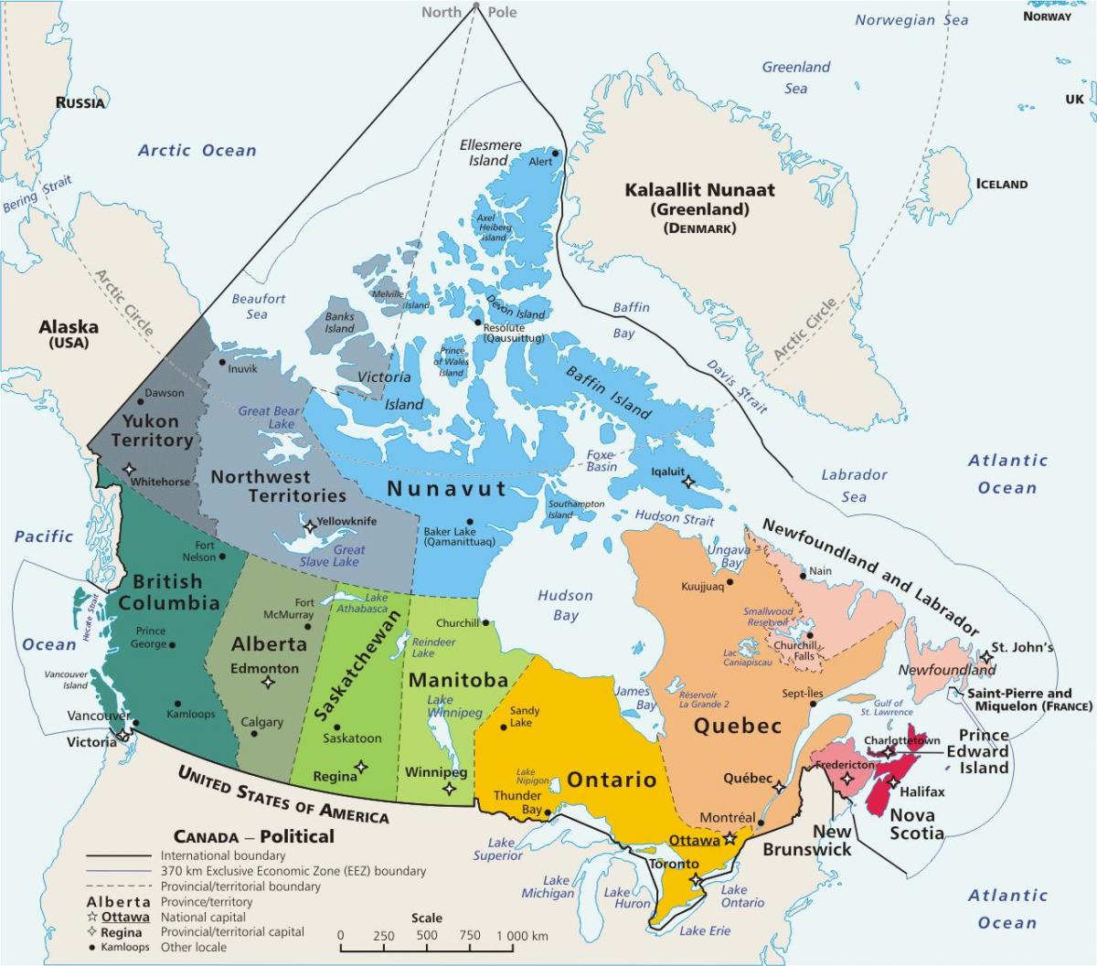 de couleur de la carte du Canada avec les provinces