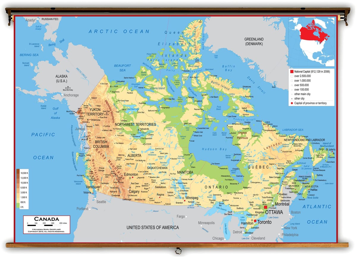 carte du Canada, de la côte ouest